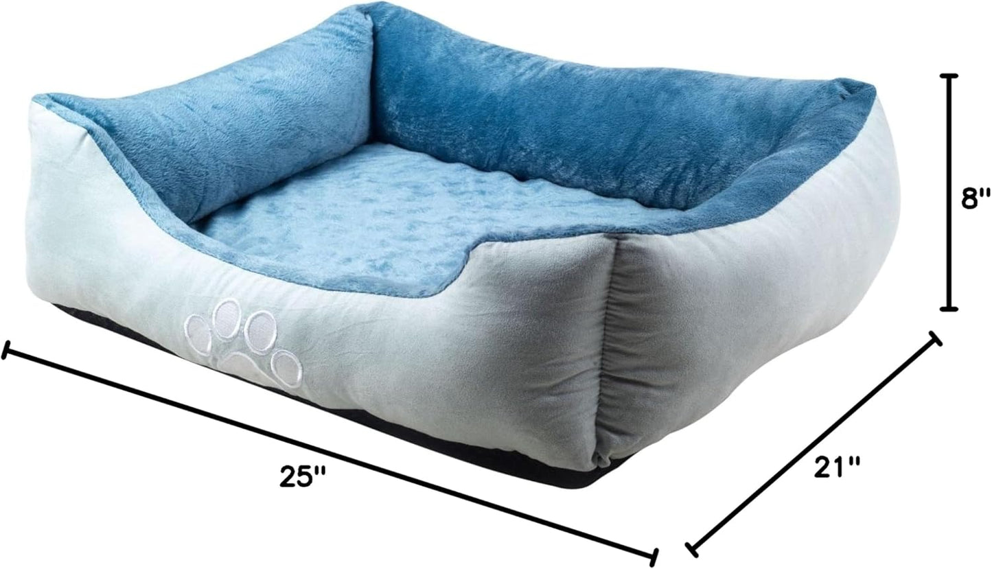Orthopedic Rectangle Bolster Pet Bed,Dog Bed, Medium 25X21 Inches Blue, by Happycare Textiles, Blue with Orthopedic Insert. (HCT-ORT-BLUE)
