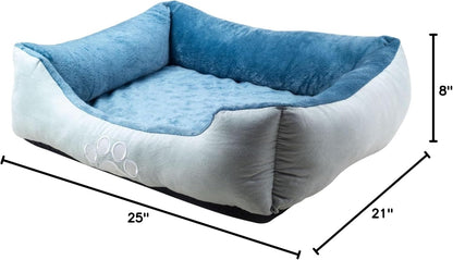 Orthopedic Rectangle Bolster Pet Bed,Dog Bed, Medium 25X21 Inches Blue, by Happycare Textiles, Blue with Orthopedic Insert. (HCT-ORT-BLUE)