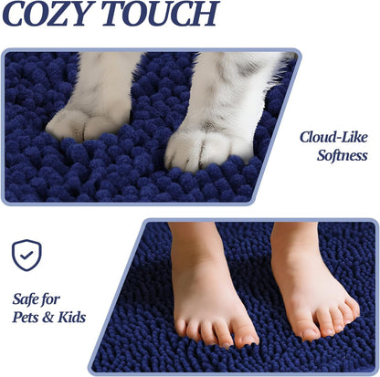 Dog Door Mat Absorpmax Dog Rug for Muddy Paw, Mat for Muddy Paw Door Indoor Floor Entryway, Waterproof Washable & Water Absorbent Dirt Trapper, 31" × 20", Navy Blue