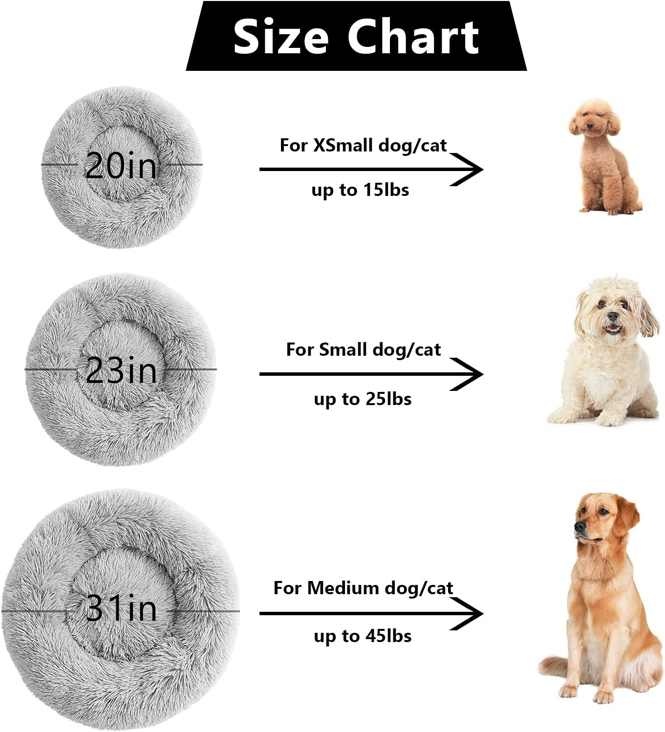 Anti-Anxiety Donut Cat & Dog Bed - Round, Cozy, Plush, Machine Washable, 20X20Inch Grey