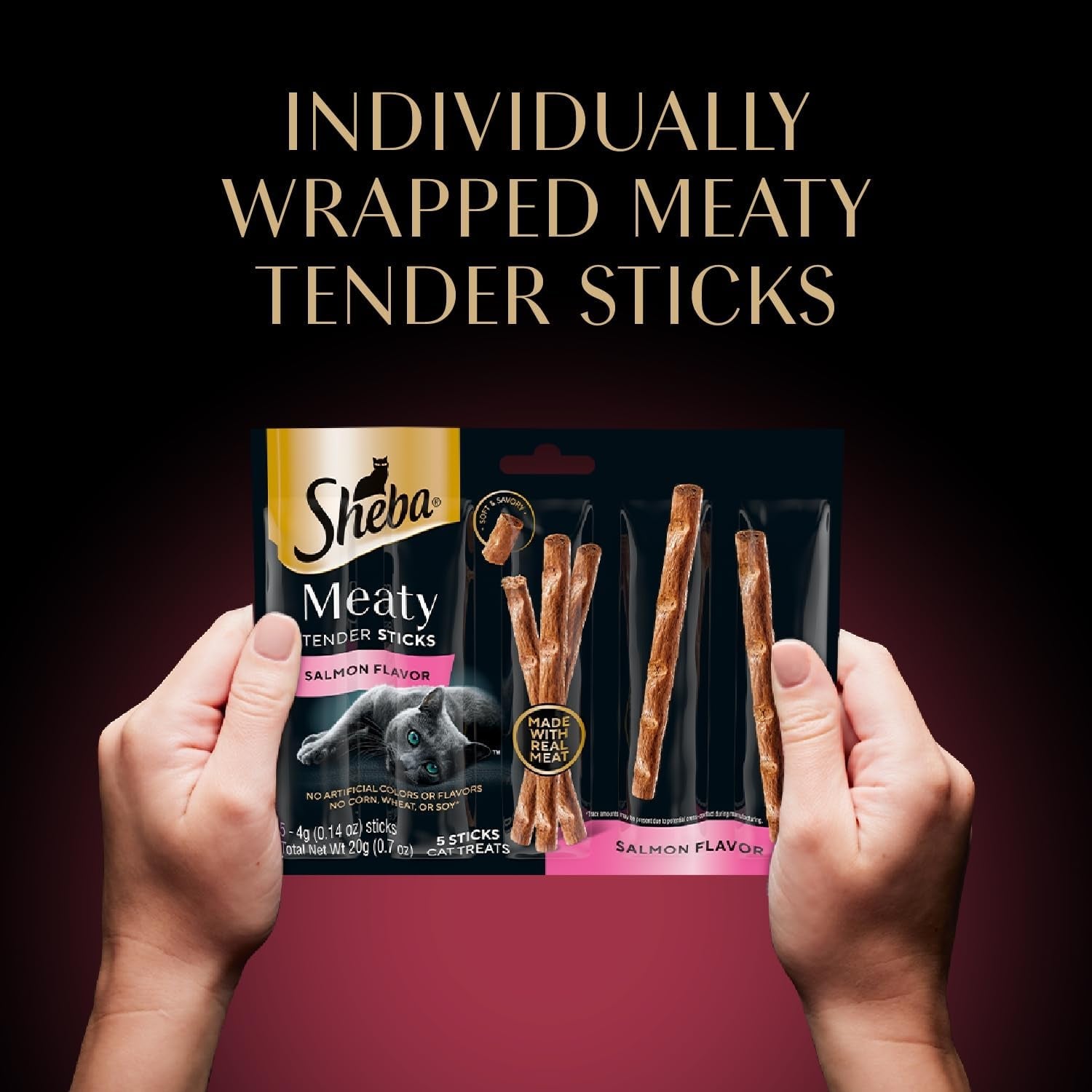Meaty Tender Sticks Chicken Cat Treats, Salmon Flavor, Cat Snacks, 0.14 Oz., 5 Count, Pack of 10 (50 Sticks Total)