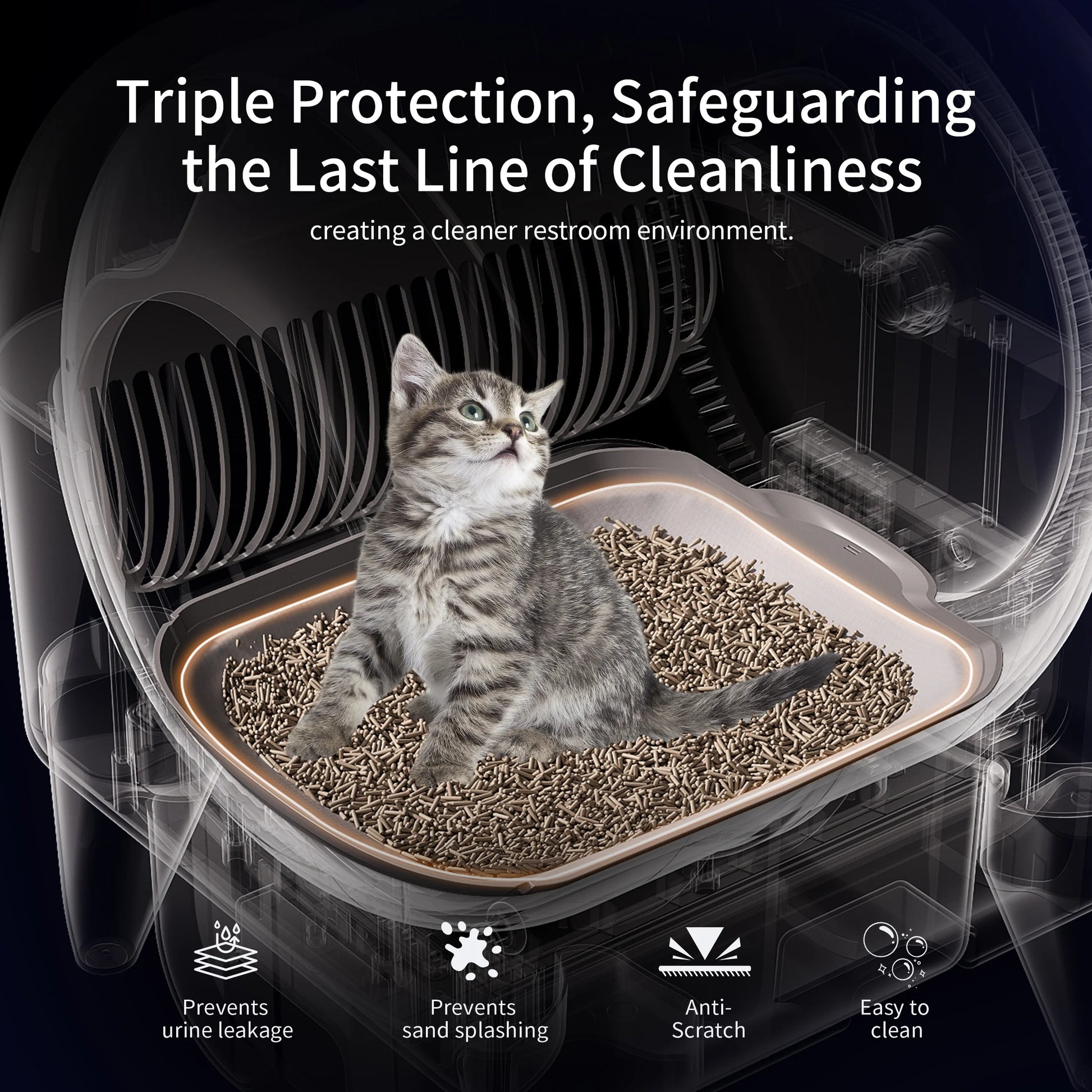 OMCPET Self Cleaning Cat Litter Box, Automatic Smart Litter Box for Multiple Cats with 10 Safety Sensor Radars, 110L Electric Cat Box with App-Control, Odor Control, Quiet Operation, Black